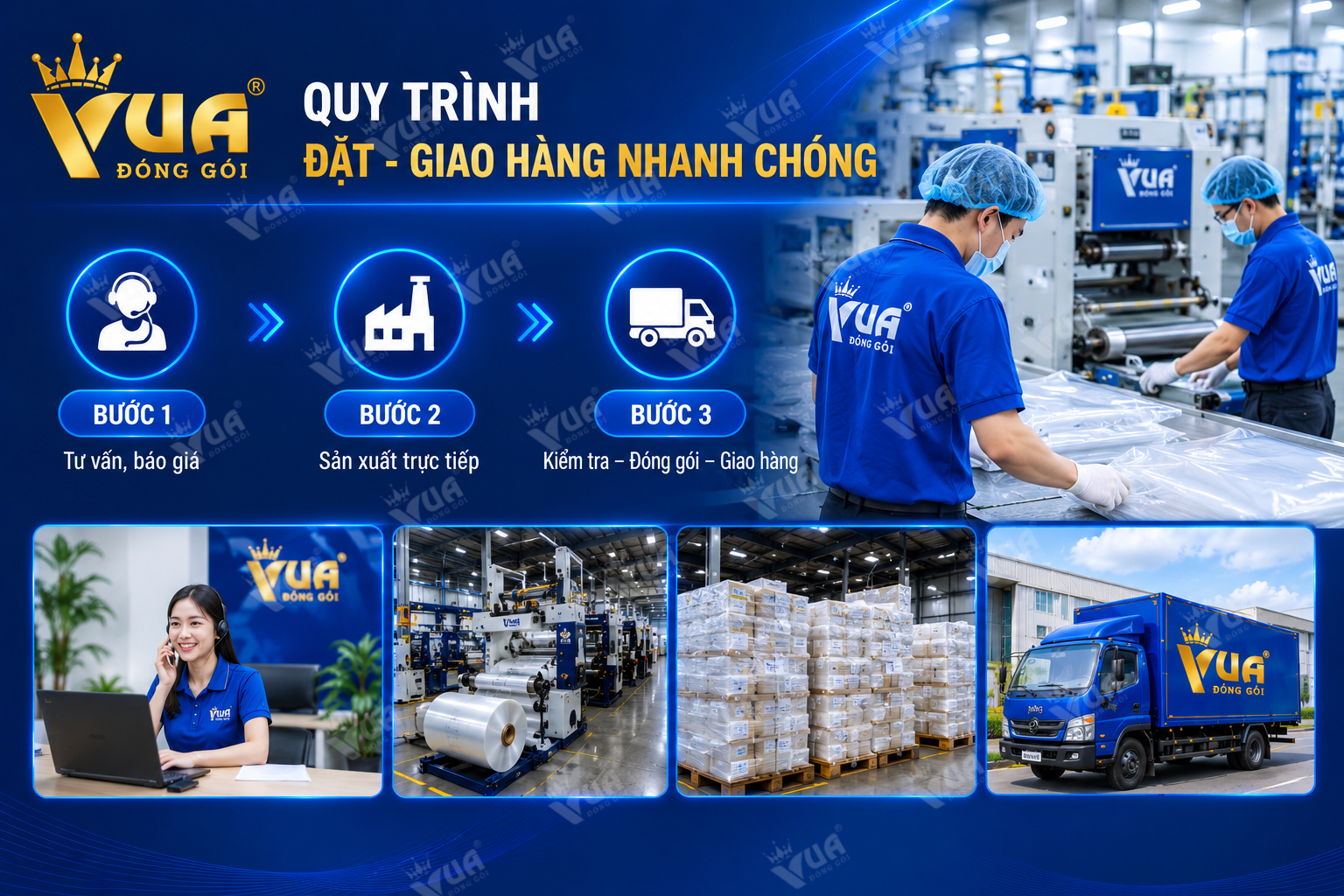 Quy trình đặt - giao hàng nhanh chóng tại Vua Đóng Gói